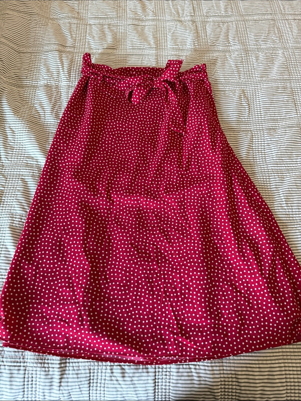 Ann Taylor Red Polka Dot A-Line Tie-Waist Skirt